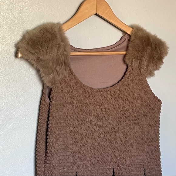 Authentic Rabbit Fur A-Line Mini Scoop Neckline Stretch Dress Brown Small - Picture 2 of 13